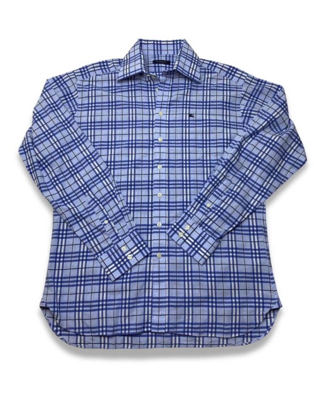 Burberry Blue Plaid Button Down Shirt Classic Nova Check Long Sleeve Size 16-41